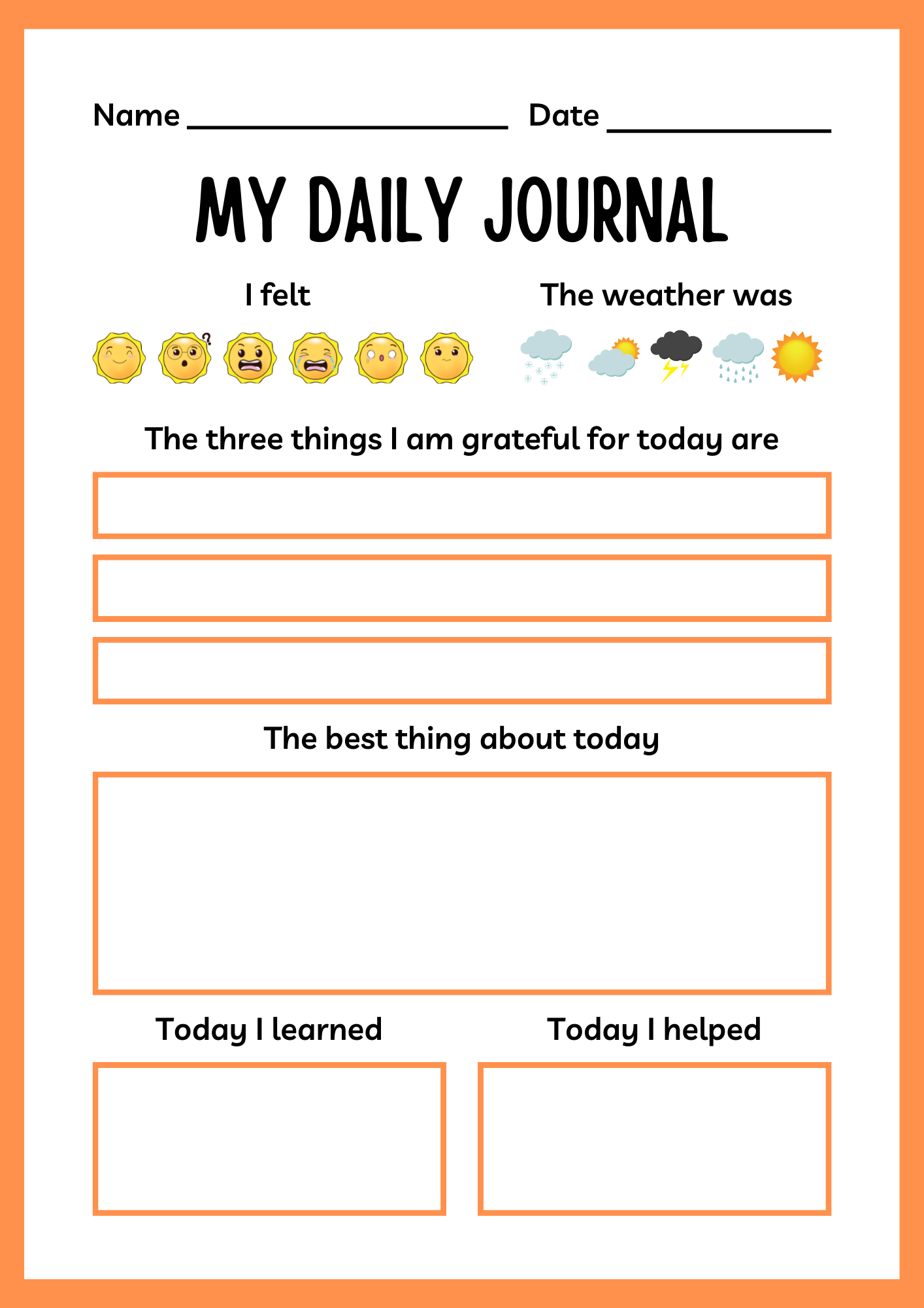 Daily Journal Sheets
