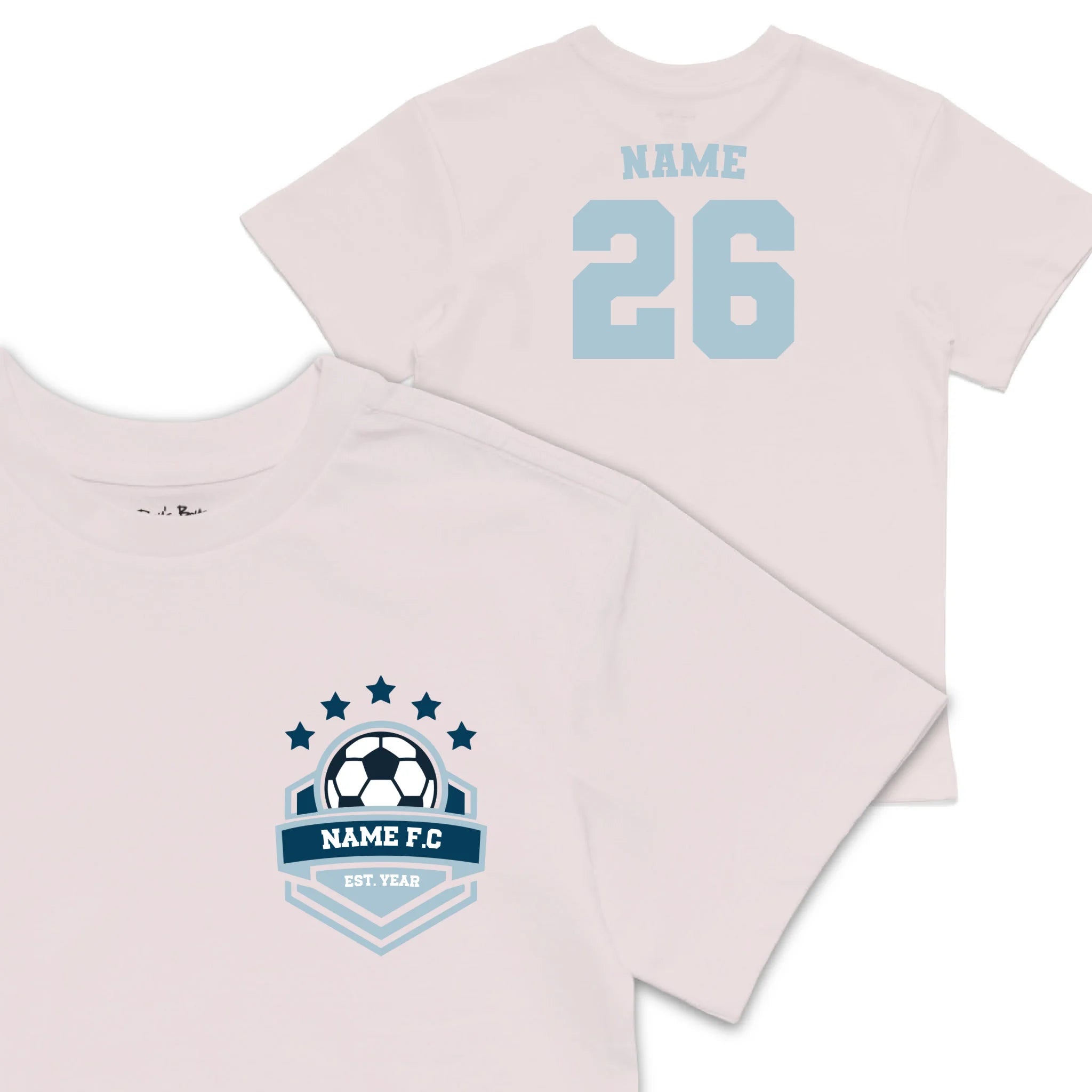 Roys Boys personalised build your own team badge Pink T-Shirt is here for all the football fanatics. Front and back profile.