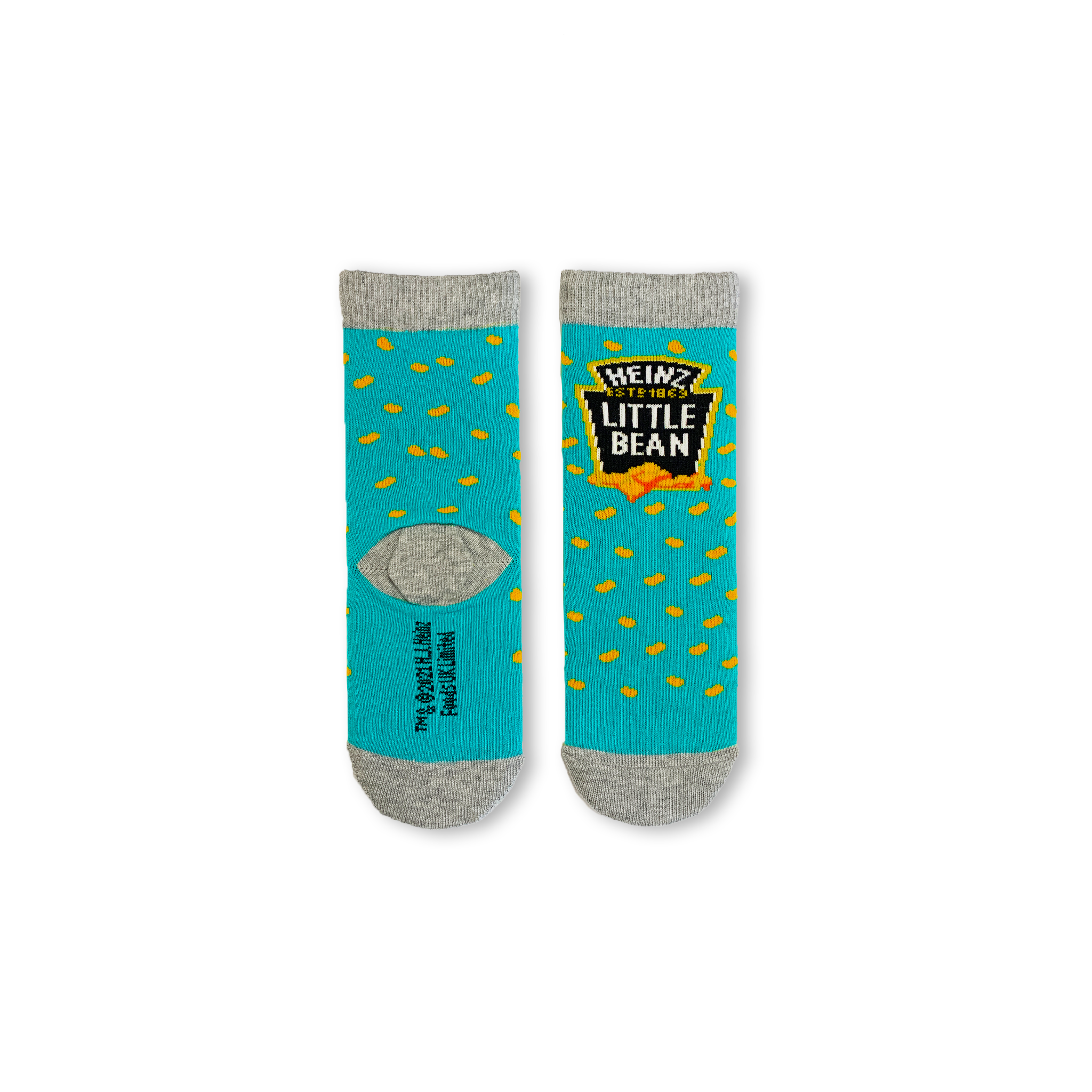 Front and back view of the little bean sock