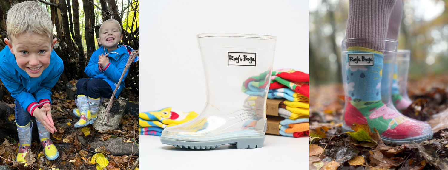 Put Your Best Foot Forward With Roy’s Boys’ Clear Wellies And Character Welly Socks