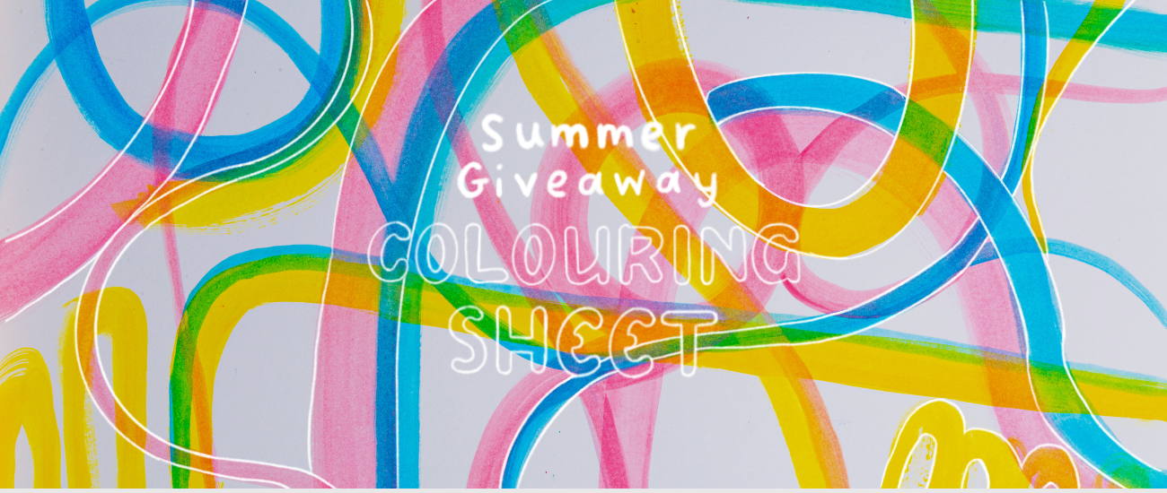 Text: Summer Giveaway Colouring Sheet Background Background: Highlighter lines covering the page 
