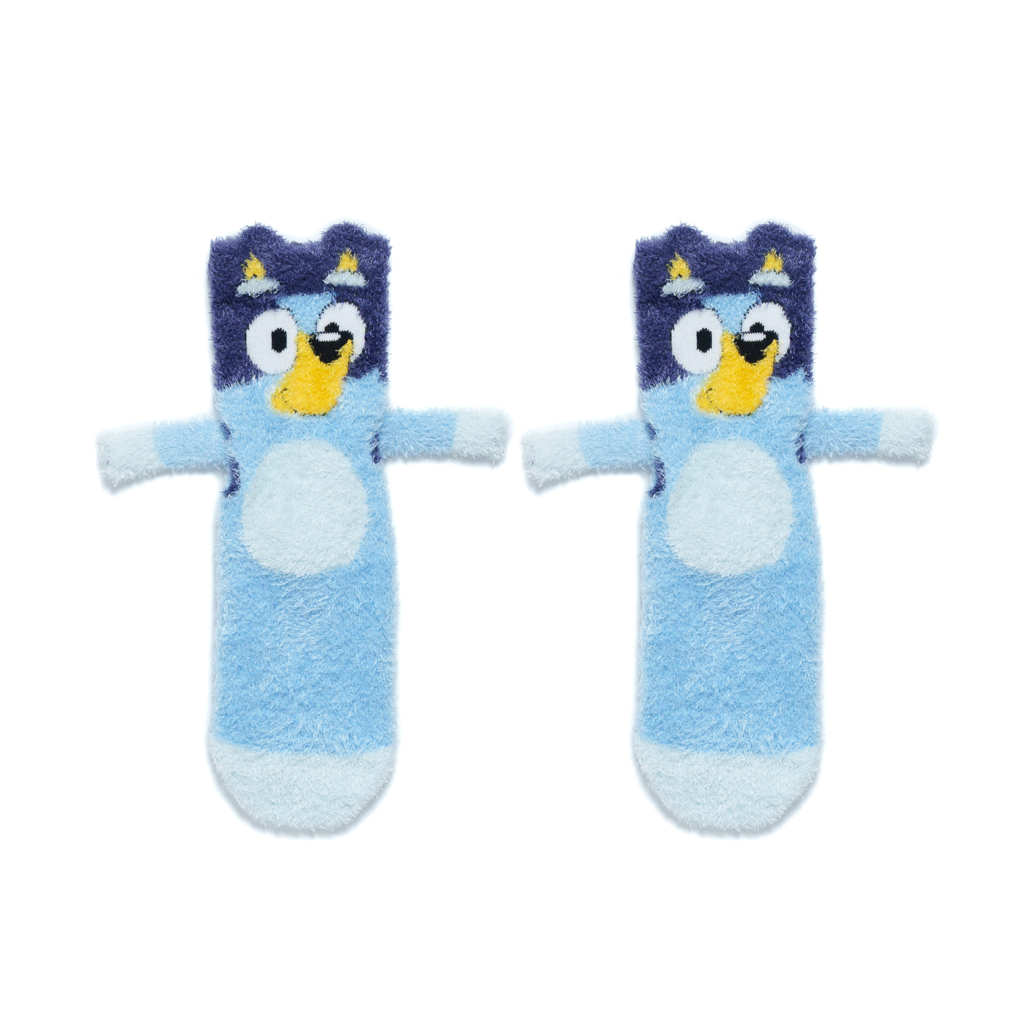 Front profile of Bluey legs be friends socks