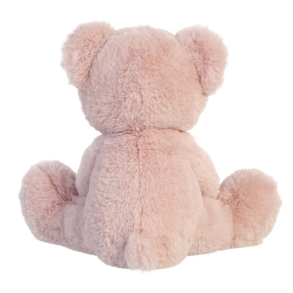 Back profile of dusty pink avery bear