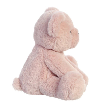Side profile of dusty pink avery bear