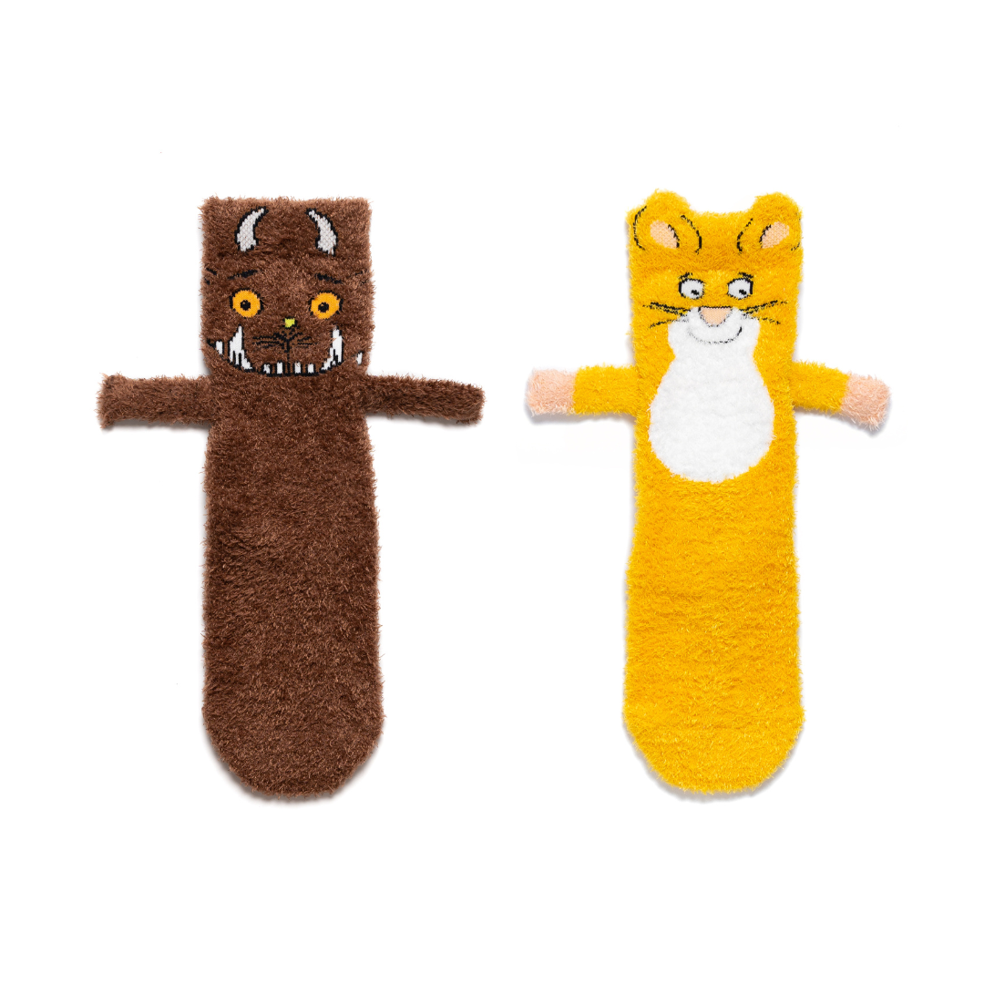 Front profile of Gruffalo and Mouse legs be friends socks.