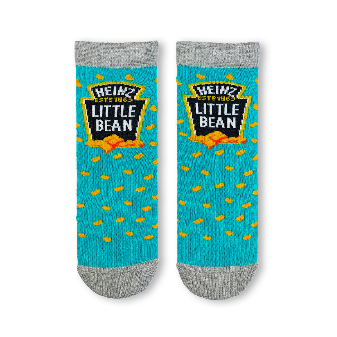 Pair of socks with Heinz Little Bean design on a white background