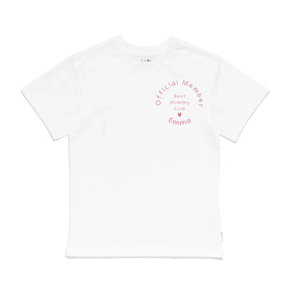 Roys Boys White T-Shirt, personalised best mummy club front profile