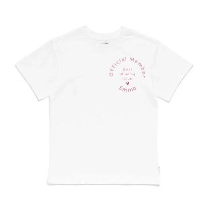 Roys Boys White T-Shirt, personalised best mummy club front profile