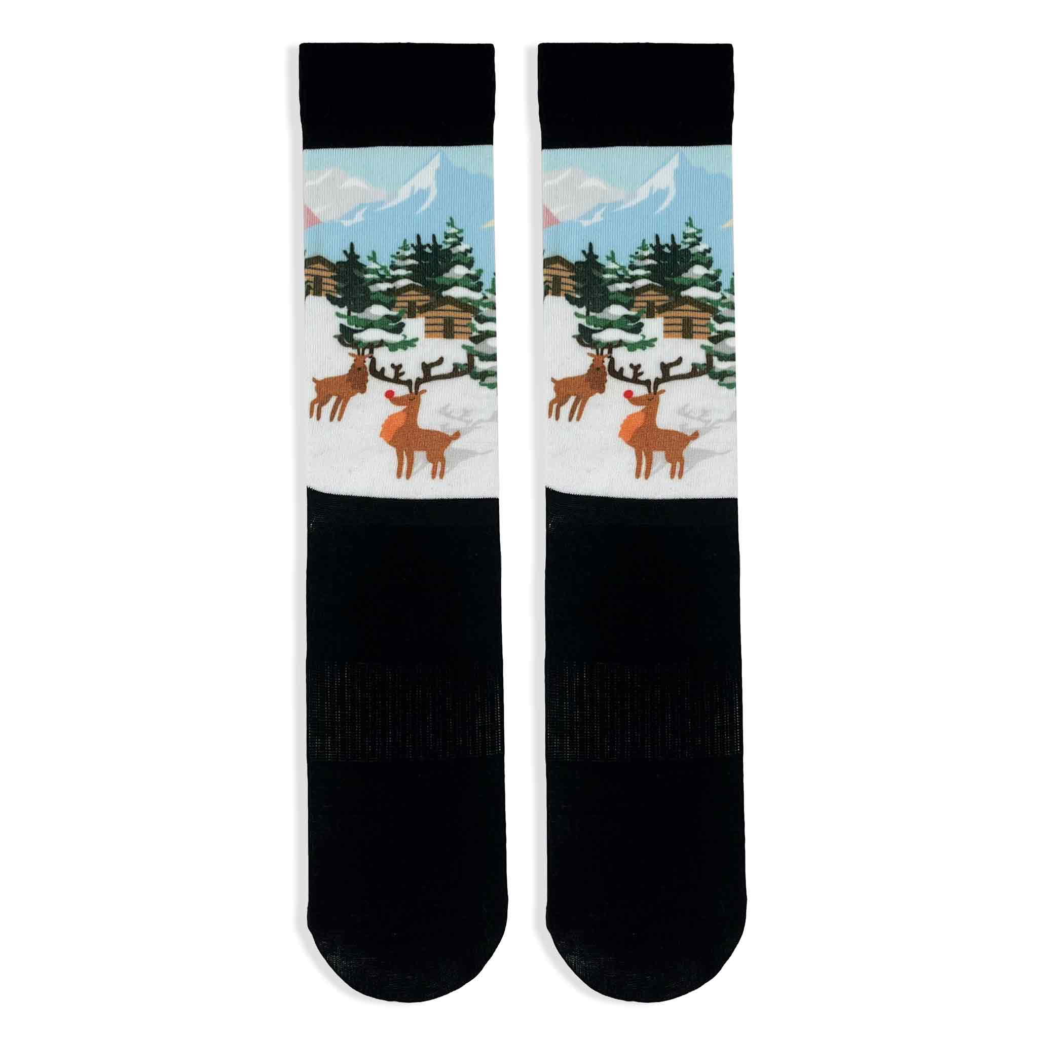 Reindeer Snow Scene Adult Printed Socks