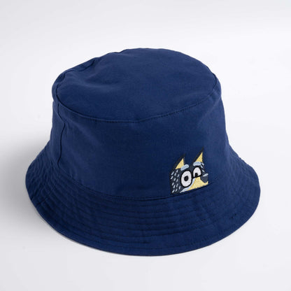 Profile from above of embroidered bandit bucket hat