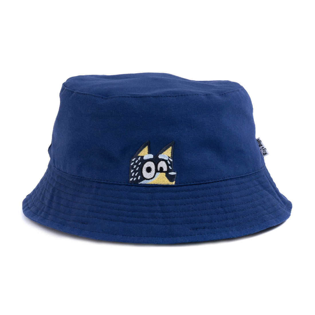 Front profile, blue navy bucket hat with embroidered Bandit&