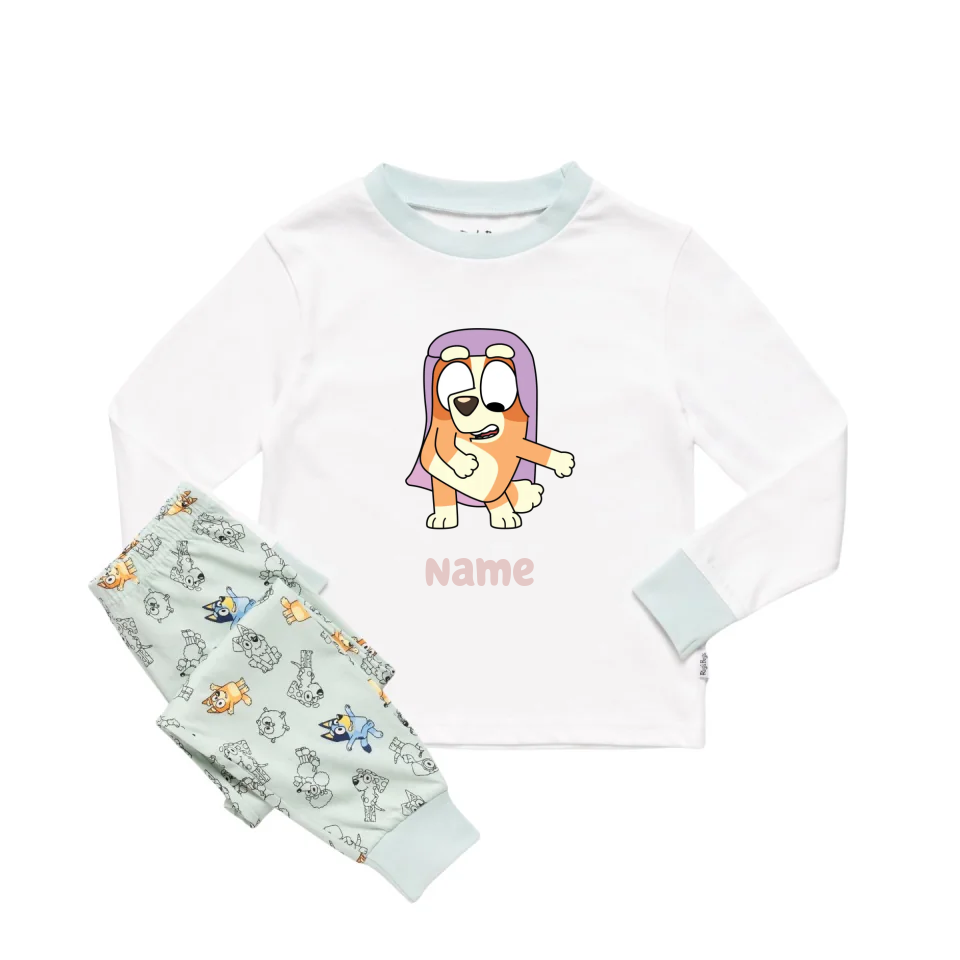 Personalised Bluey Unisex Pyjamas - Pick a Character, Name and Colour - Long Sleeve