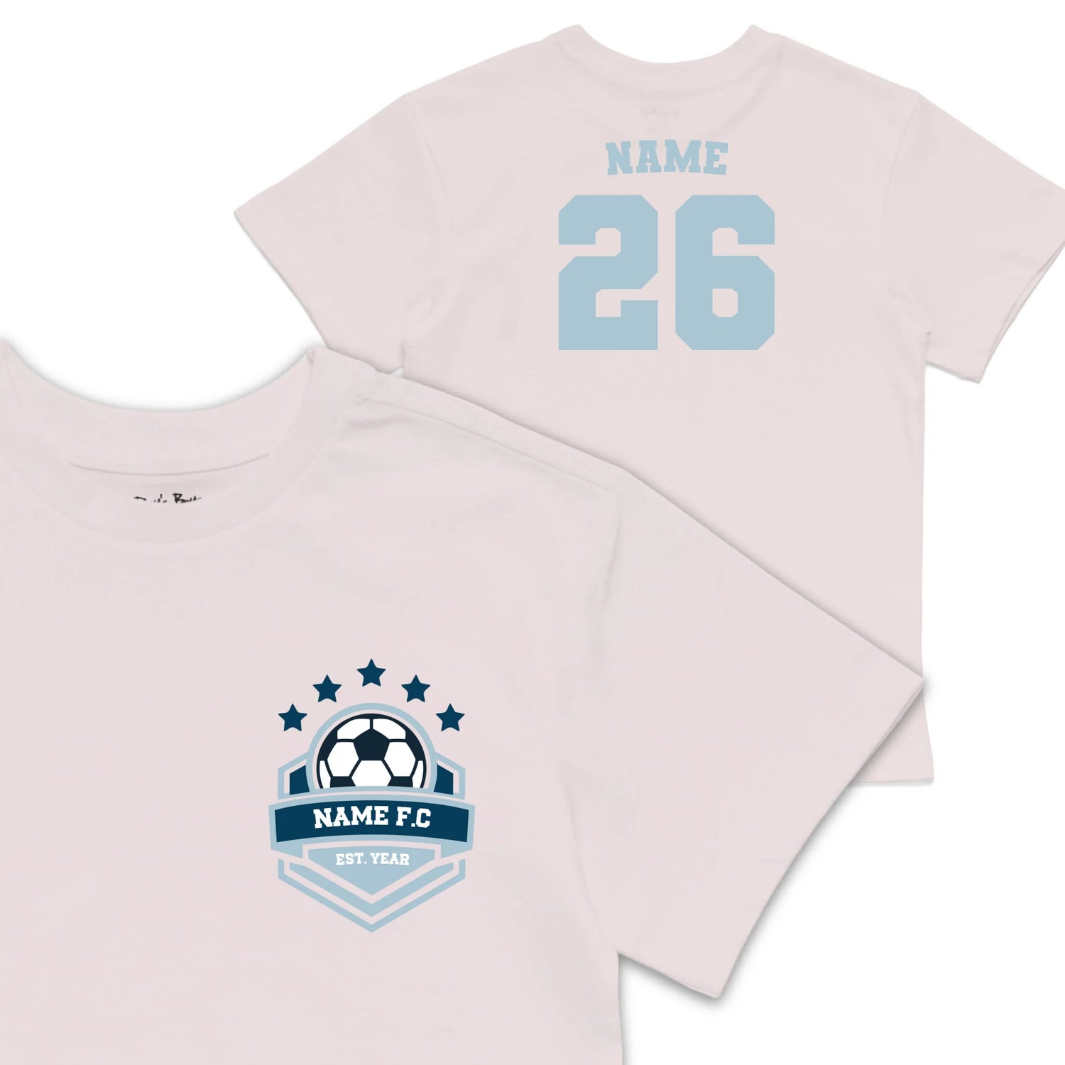 Roys Boys personalised build your own team badge Pink T-Shirt is here for all the football fanatics. Front and back profile.
