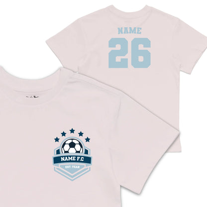 Roys Boys personalised build your own team badge Pink T-Shirt is here for all the football fanatics. Front and back profile.