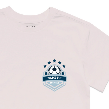 Roys Boys personalised build your own team badge Pink T-Shirt is here for all the football fanatics. Zoomed into front customisable badge.