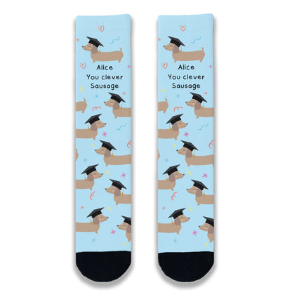Front profile of you clever sausage socks
