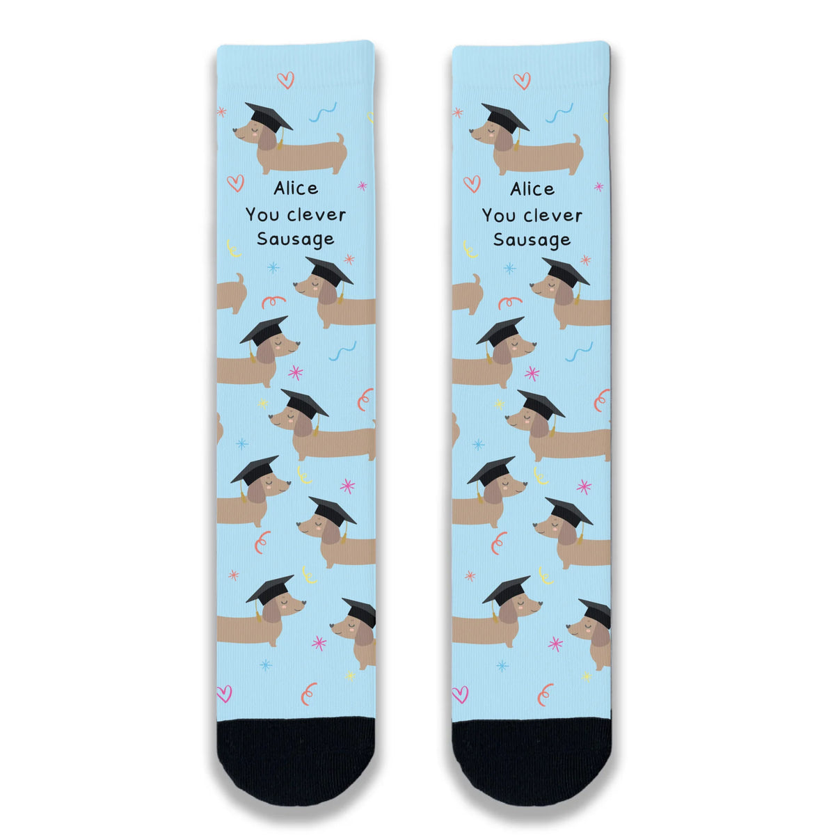 Front profile of you clever sausage socks