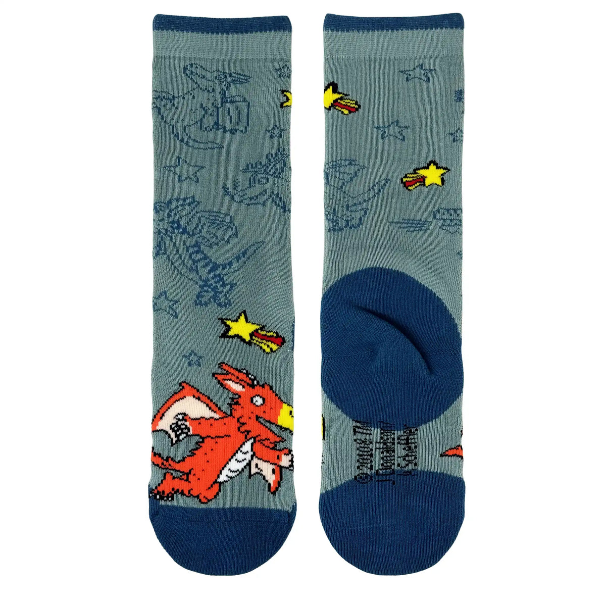 Zog on a welly sock with 3 other outlined zogs in the background 