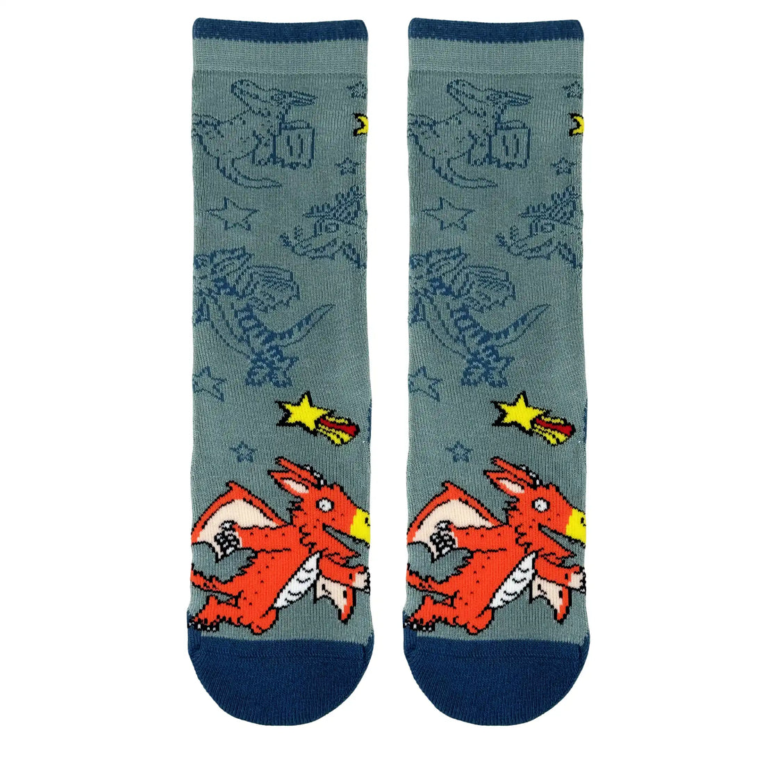 Zog on a welly sock with 3 other outlined zogs in the background 