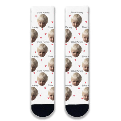 I Love Mummy Personalised Face Socks
