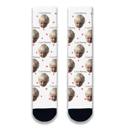 I Love Mummy Personalised Face Socks