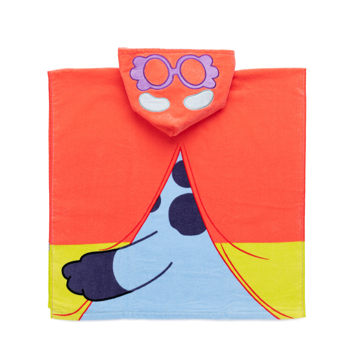 Back profile of Janet poncho, hood down showing glasses