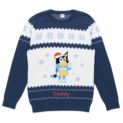 Personalised Bluey Adult Knitted Christmas Jumper - Roy&