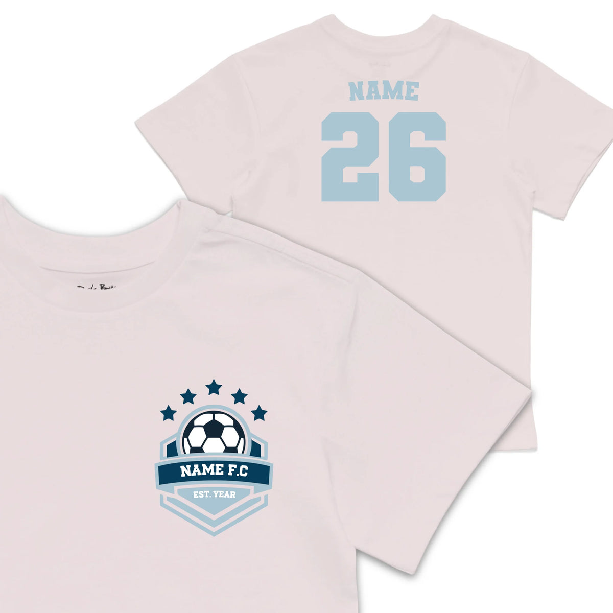 Roys Boys personalised build your own team badge Pink T-Shirt is here for all the football fanatics. Front and back profile.