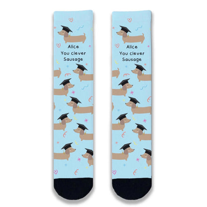 Front profile of you clever sausage socks