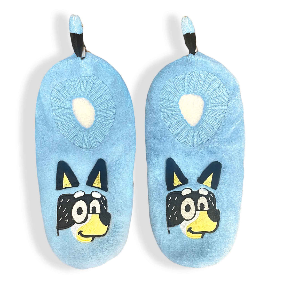 Birds eye view of Bandit slipper socks, featuring Bandit&