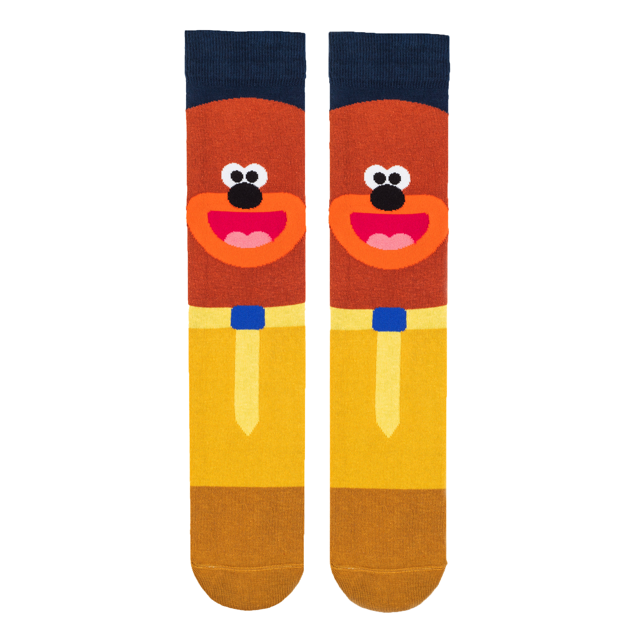 Hey Duggee socks with Duggee across the entire face of the socks