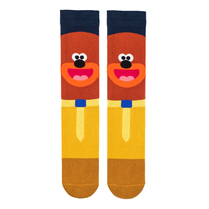 Hey Duggee socks with Duggee across the entire face of the socks
