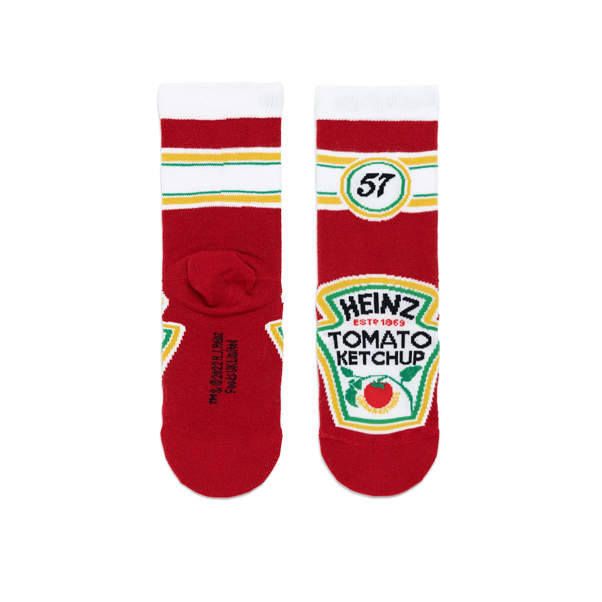 Front and back profile of the ketchup novelty socks