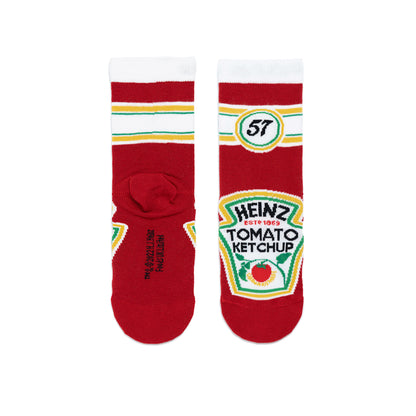 Front and back profile of the ketchup novelty socks