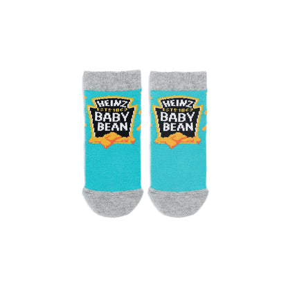 A pair of blue socks with the text &