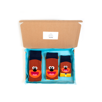 The entire set of hey duggee family in one of our plastic free gift boxes
